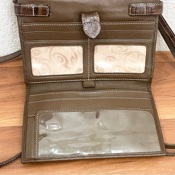 Vintage BRIGHTON Brown Olive Croc Embossed Leather Multifunction Crossbody Bag - Picture 7 of 16